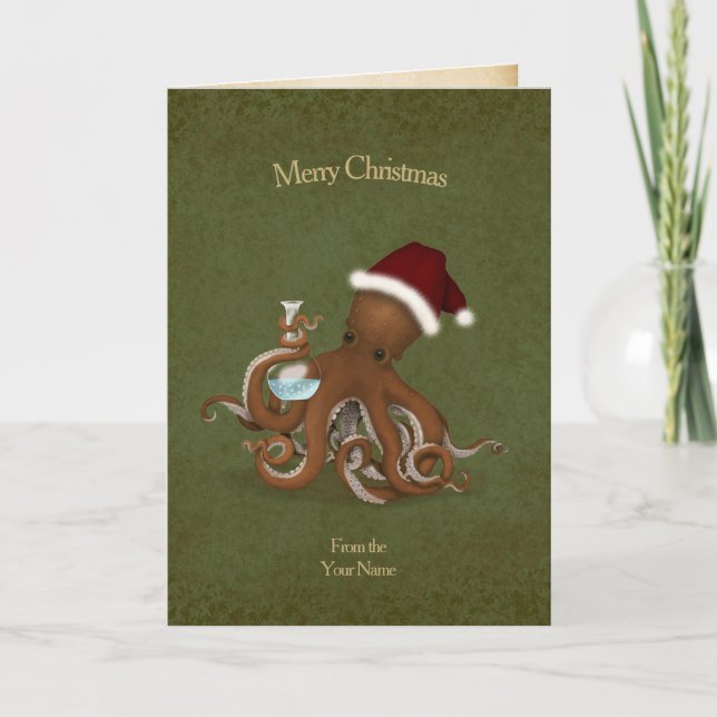 Chemistry Octopus Vintage Parchment Christmas Card (Front)