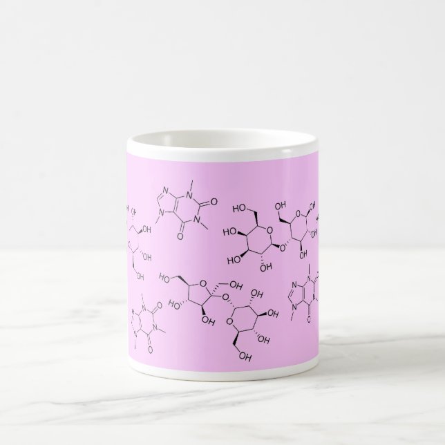 chemistry of tea and coffee in pink mug (Center)
