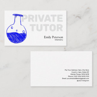 Chemistry Private Tutor Blue Flask Sketch White Business Card