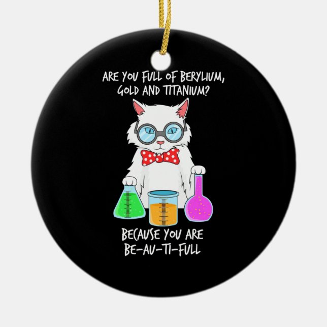Chemistry Pun Student Loves Cat Ceramic Tree Decoration (Front)