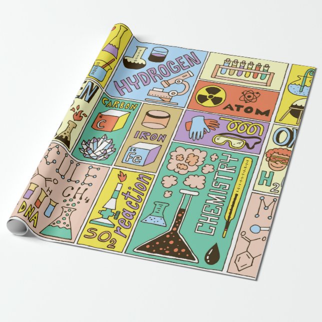 Chemistry Science Banners set. Colour Hand Drawn v Wrapping Paper (Unrolled)