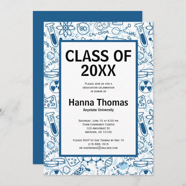 Chemistry Science Doodles Graduation Invitation (Front/Back)