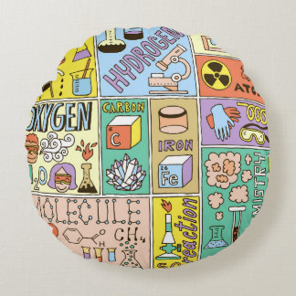 Chemistry Science Vintage Illustration Set Round Cushion