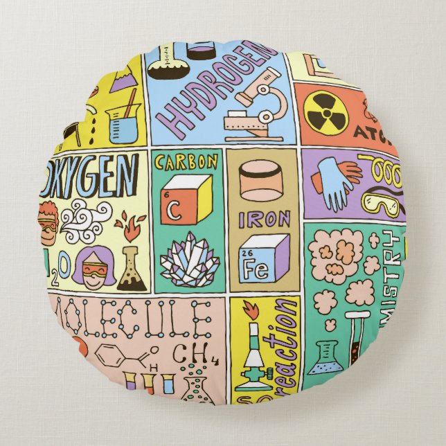 Chemistry Science Vintage Illustration Set Round Cushion (Front)
