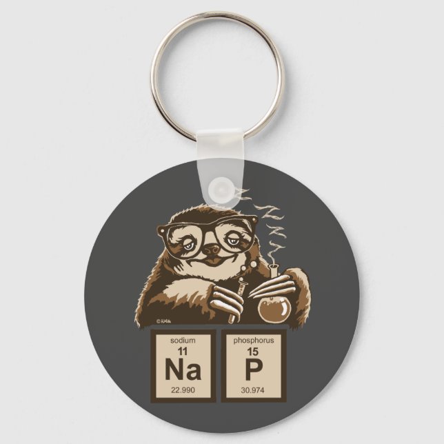 Chemistry sloth discovered nap key ring (Front)