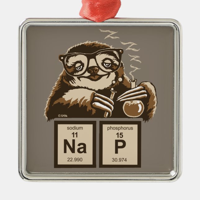 Chemistry sloth discovered nap metal tree decoration (Front)