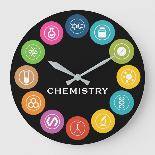 Chemistry Teacher Symbols Black Large Clock (Front)