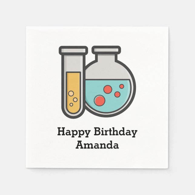 Chemistry Test Tube and Beaker Birthday Napkin (Front)