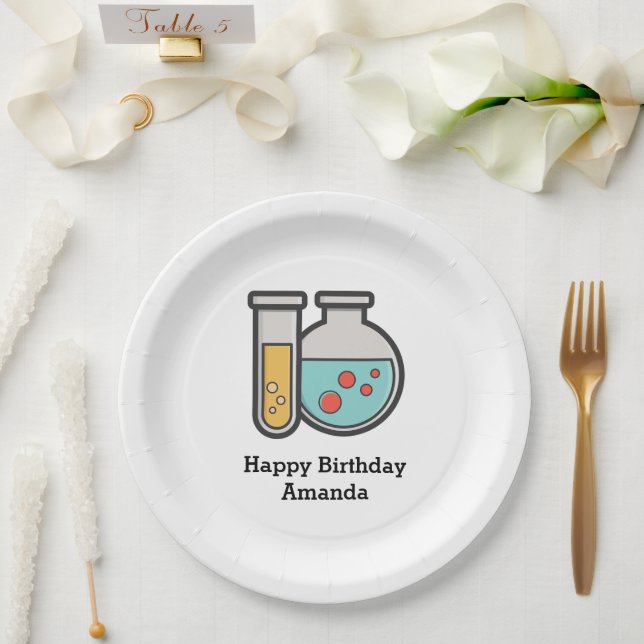 Chemistry Test Tube and Beaker Birthday Paper Plate (Wedding)