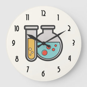Chemistry Test Tube and Beaker Large Clock