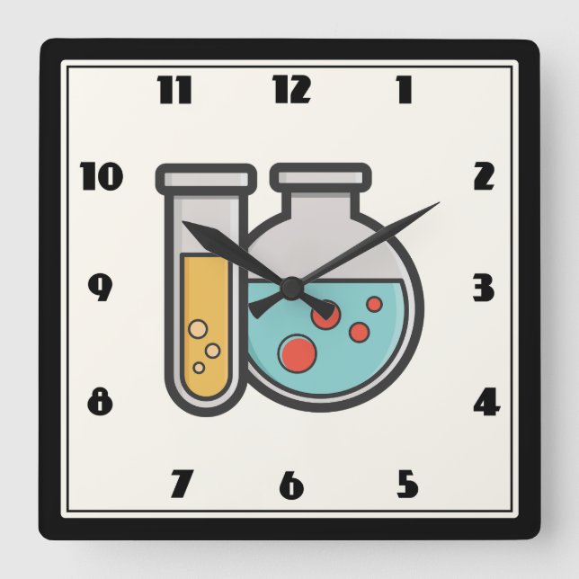 Chemistry Test Tube and Beaker Square Wall Clock (Front)