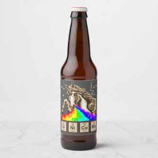 Chemistry unicorn pukes rainbow beer bottle label