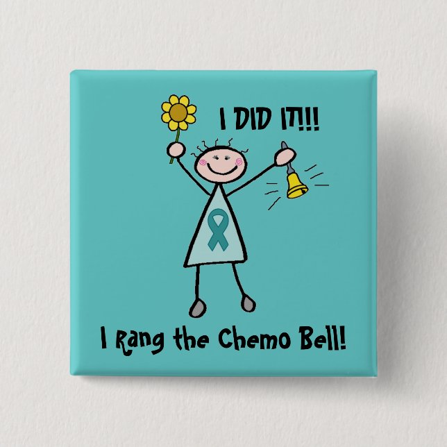 Chemo Bell - Ovarian Cancer Teal Ribbon 15 Cm Square Badge (Front)