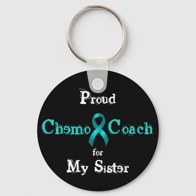 Chemo Coach - Ovarian Cancer Teal Ribbon Key Ring (Front)