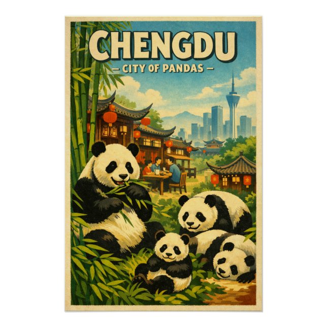 Chengdu, China, in a classic retro Poster (Front)