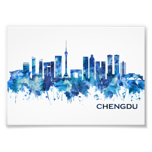 Chengdu China Skyline Blue Photo Print (Front)
