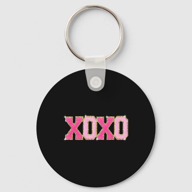 Chenille Patch Sparkling Xoxo Valentines Day Heart Key Ring (Front)