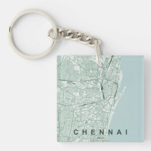 Chennai India City Map & Custom Text Key Ring