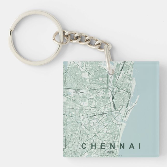 Chennai India City Map & Custom Text Key Ring (Front)