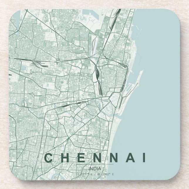 Chennai India City Map Minimal Design Coaster (Front)