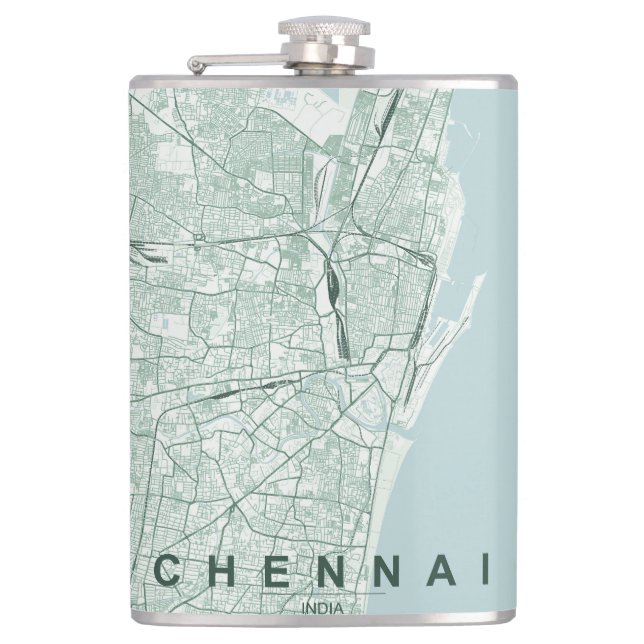 Chennai India City Map Minimal Design Hip Flask (Front)