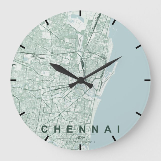 Chennai India City Map Minimal Design Large Clock (Front)