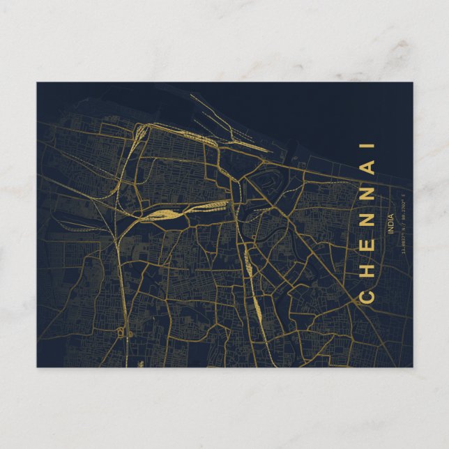 Chennai India City Map Minimal Design Postcard (Front)