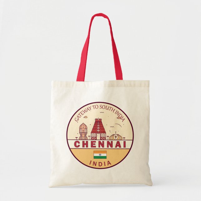Chennai India City Skyline Emblem Tote Bag (Front)