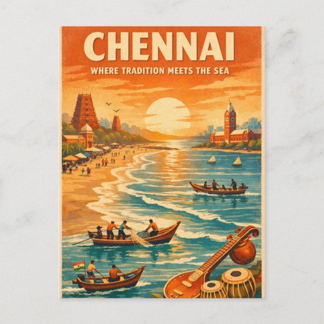 Chennai, India, in a classic retro Postcard (Front)