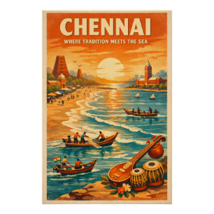 Chennai, India, in a classic retro Poster