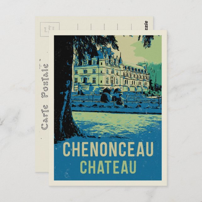 Chenonceau chateau original illustration France Postcard (Front/Back)