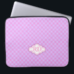 Chequer light pink purple monogram laptop case<br><div class="desc">Printed fabric effect square chequer pattern in pink and purple shades with white monogram. Personalise with your initials. Currently reads RD.  Pattern and design by Sarah Trett.</div>