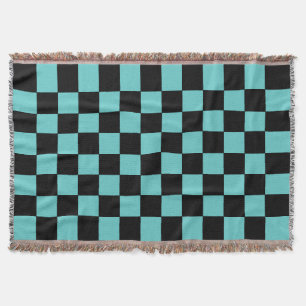 Chequer Pattern - Blue Green and Black Throw Blanket
