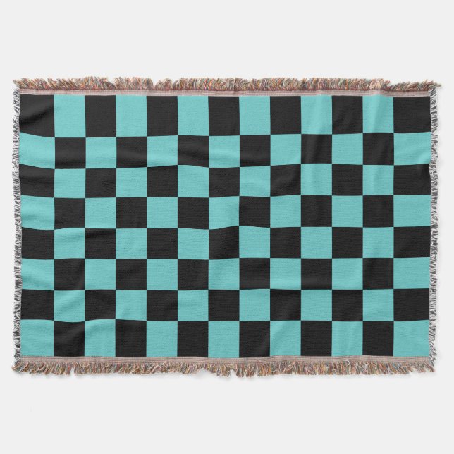 Chequer Pattern - Blue Green and Black Throw Blanket (Front)