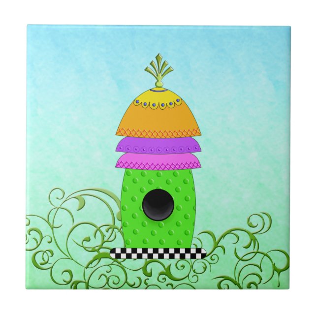 Chequerboard Base Birdhouse Tiles and Trivets (Front)