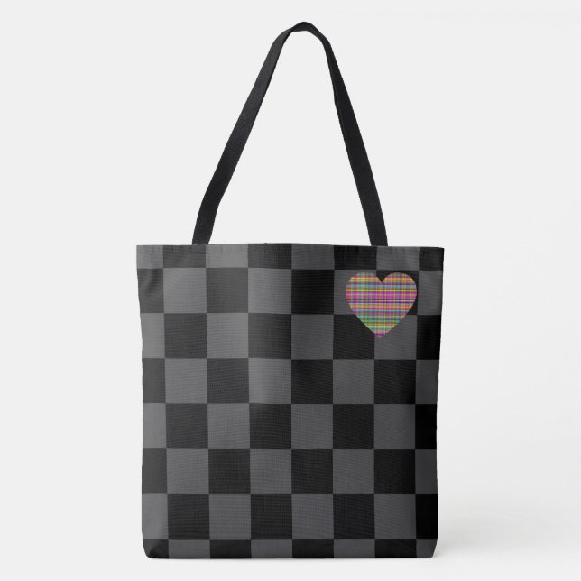 Chequerboard - Black Grey - Emo - Tote Bag (Front)