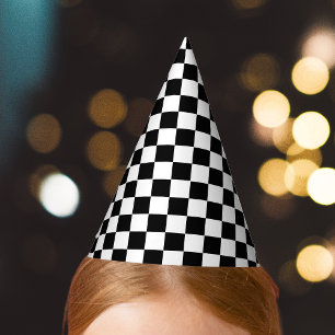 Chequerboard Black & White Party Hat