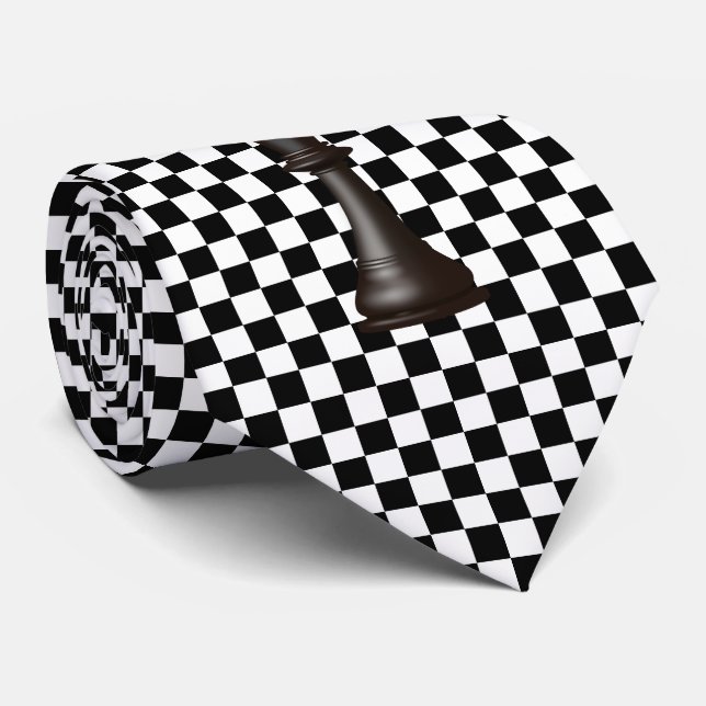 Chequerboard Black White Tie (Rolled)