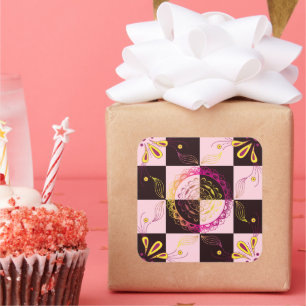Chequerboard Blossom Harmony Square Sticker