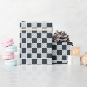 Chequerboard Chequered Navy Blue Black and White Wrapping Paper