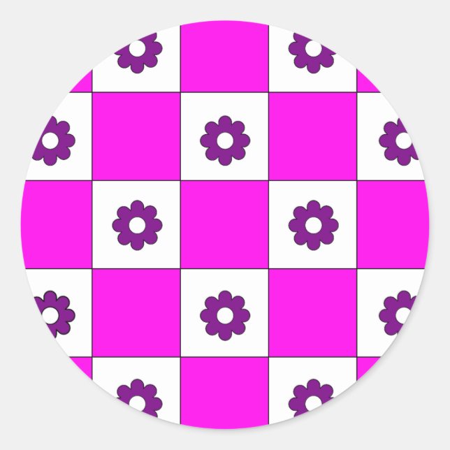 Chequerboard Chess Pink Chequerboard Pattern  Classic Round Sticker (Front)