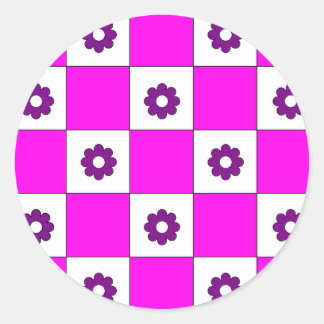 Chequerboard Chess Pink Chequerboard Pattern  Classic Round Sticker