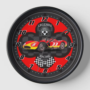 Chequerboard Clover Legends Racing Clock