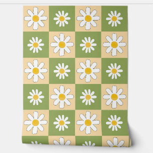 Chequerboard Daisy Pattern Wallpaper