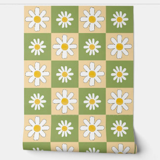 Chequerboard Daisy Pattern Wallpaper