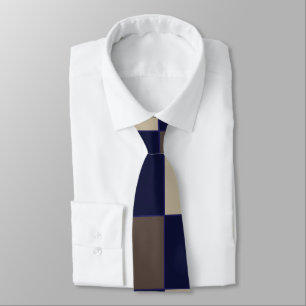 Chequerboard Dark Blue Brown Checks Pattern Tie