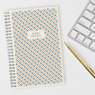 Chequerboard Frame Spiral-Bound Notebook - Blue