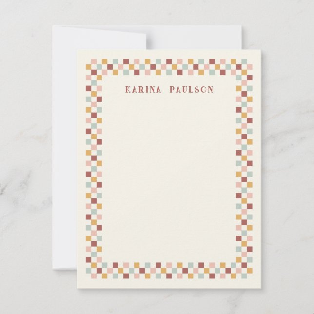 Chequerboard Frame Stationery Note Card - Red (Front)