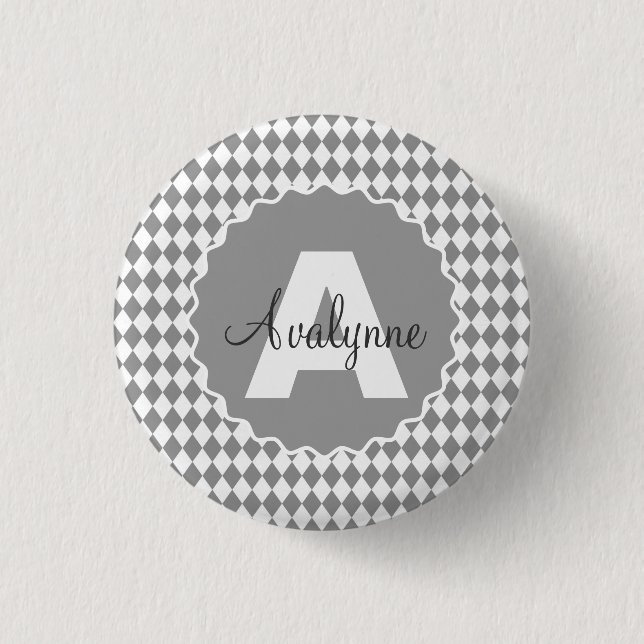 Chequerboard Grayscale with Monogram Name     3 Cm Round Badge (Front)