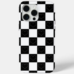 Chequerboard Hearts in Black and White iPhone 15 Pro Max Case